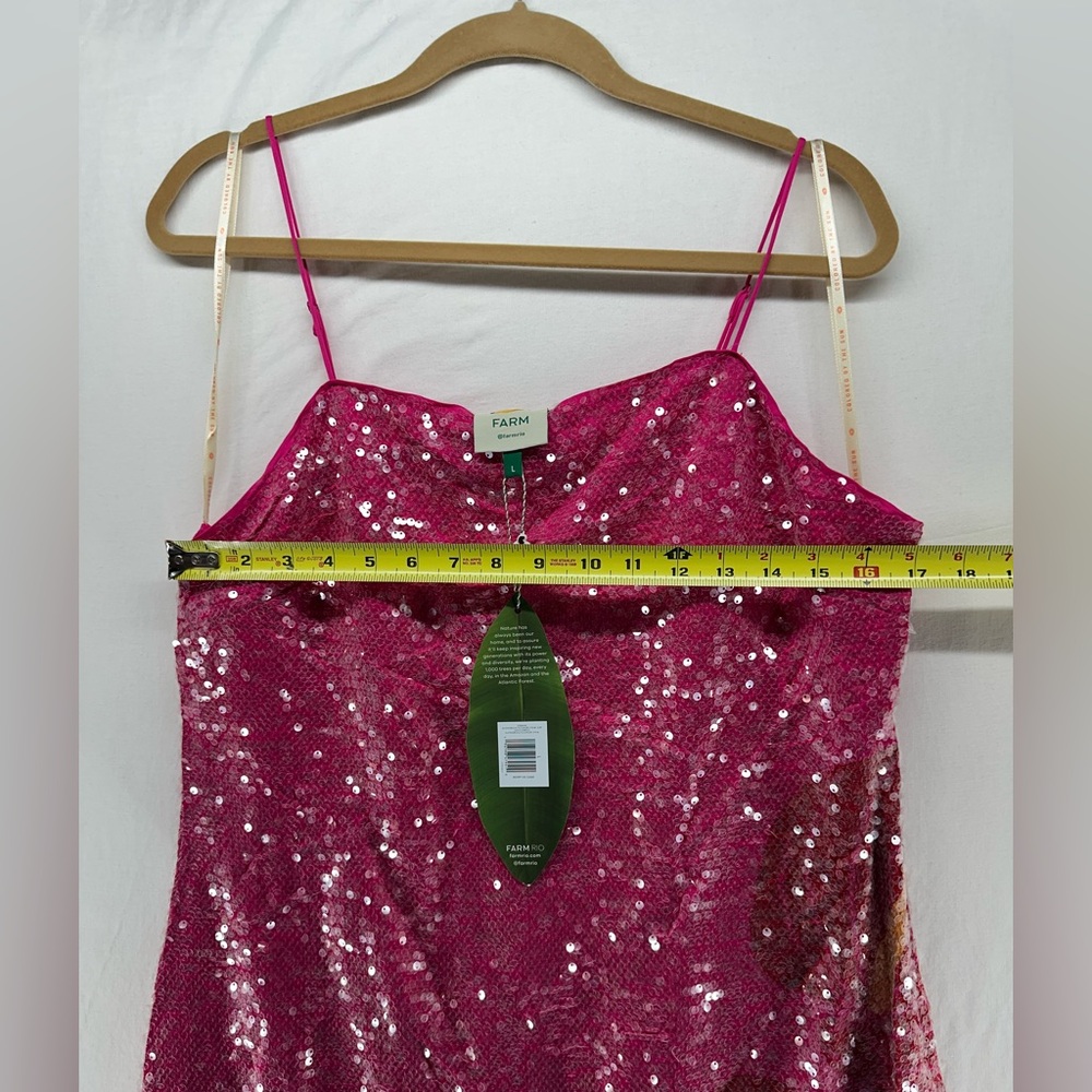 New Farm Rio Pink Sequins Anthurium Flowers Slip Maxi Dress Size L - Picture 4 of 15